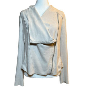 BlancNYC Asymmetrical Zip Drape Front‎ Faux Suede Jacket Creme Size Medium
